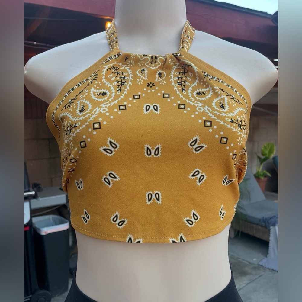 Y2K Women's Mustard Paisley Halter Top